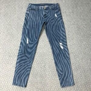 Michael Kors Jeans Womens 4 Blue Dillon Relaxed Zebra Print Denim Distressed Day